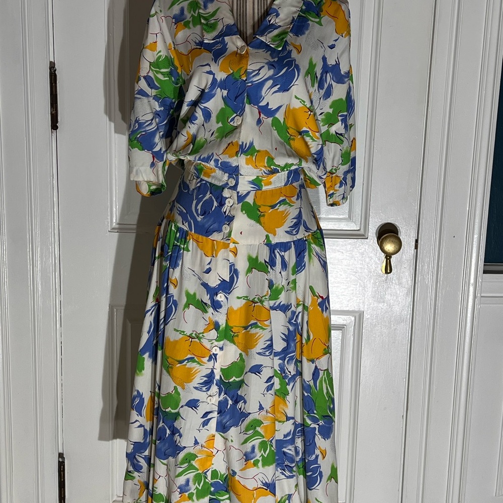 Floral Print Dress vintage brassies size 10 button midi D393